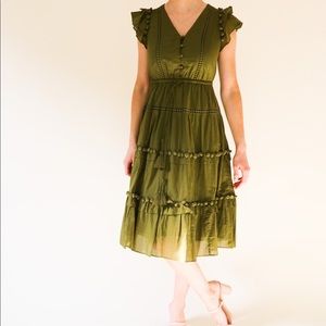 J.CREW olive green Pom Pom dress